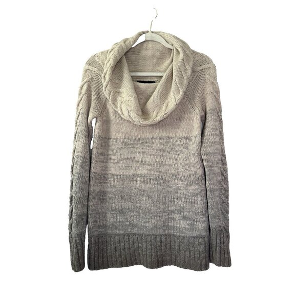 Vintage Vibes Limited Y2K Women S Sweater Cowl Neck Ombré Beige Gray Chunky Knit - Picture 1 of 13